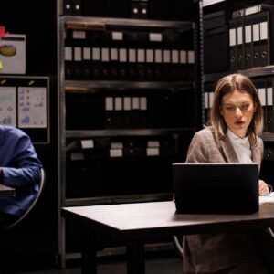 Inspector analyzing surveillance footage