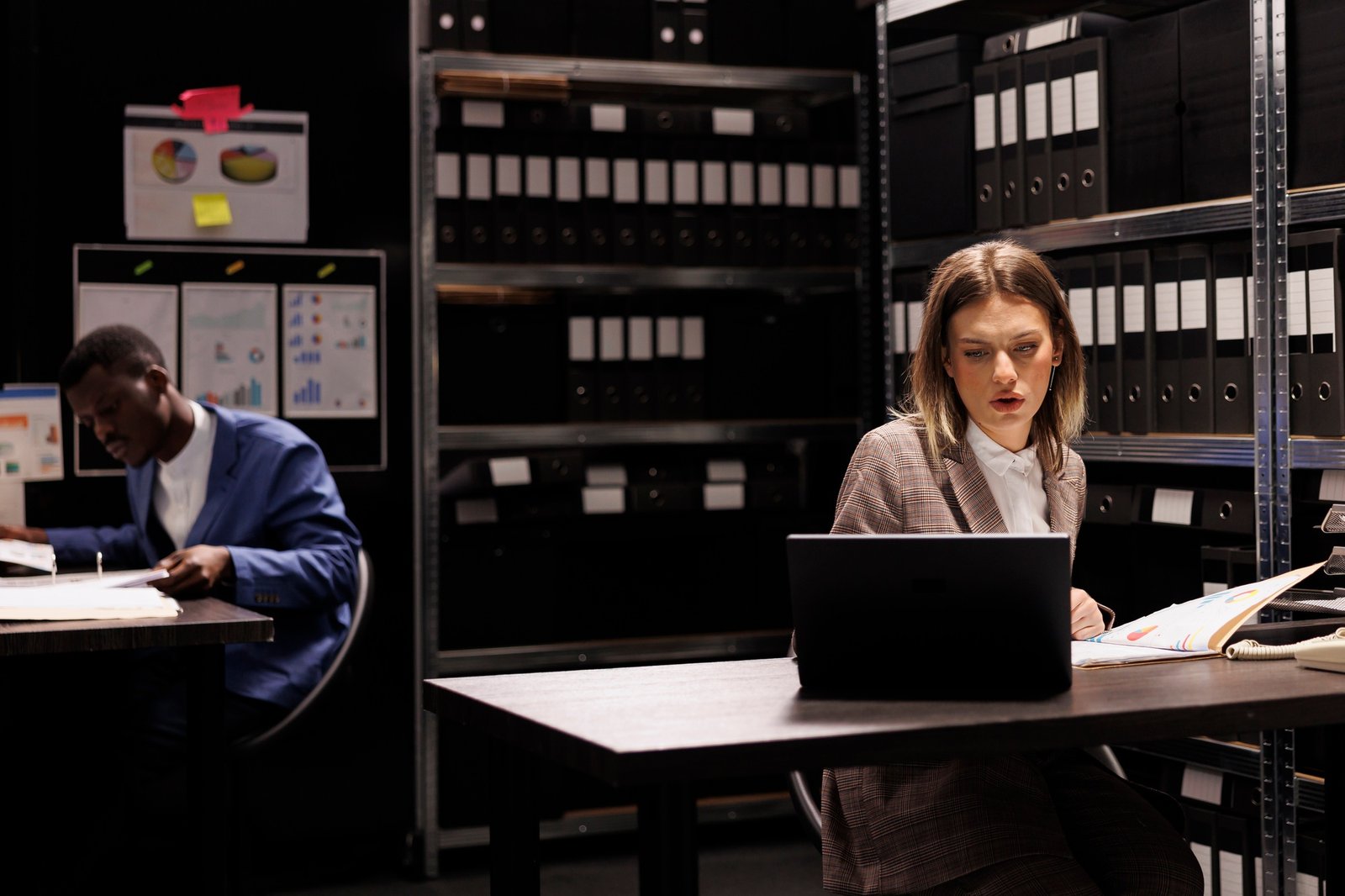 Inspector analyzing surveillance footage